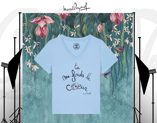 T-shirt Col V Femme Premium en Coton Bio 'Tu me fends le cœur' - Marcel Pagnol | Mode Éco-responsable Provence