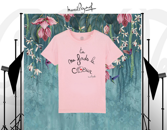 T-shirt Enfant Pink 'Tu me fends le cœur' - Esprit Gai et Dynamique de Marcel Pagnol, Coton Bio Été 2024