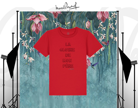 T-shirt Enfant Rouge 'Tu me fends le cœur' Typo Fun Noire - Marcel Pagnol Coton Bio Été 2024