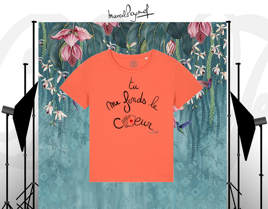 T-shirt Femme "Fiesta Orange" Marcel Pagnol Été 2024 - 'Tu me fends le cœur' - Mode Éco-responsable