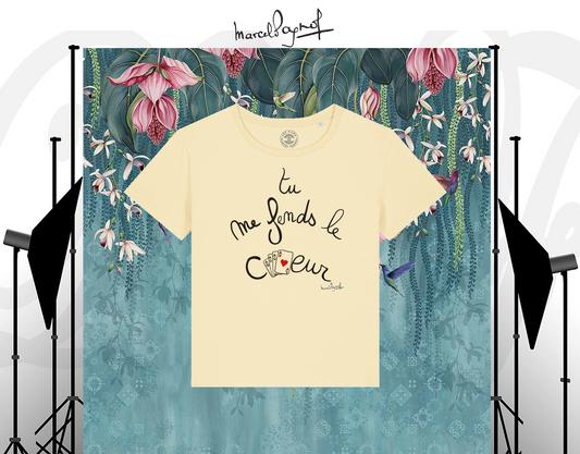 T-shirt Femme Jaune Beurre Marcel Pagnol Été 2024 - 'Tu me fends le cœur' - Mode Éco-responsable