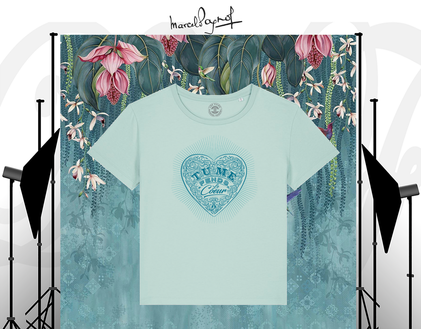 T-shirt Marcel Pagnol "tu me fends le coeur" pour femme couleur - Bleu des Caraïbes